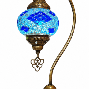 Mosaic Table Lamp with high base, vintage, small globe, Blue T.