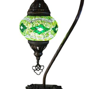 Mosaic Table Lamp with high base, vintage, small globe, Green