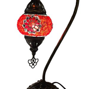 Mosaic Table Lamp with high base, vintage, small globe, Red