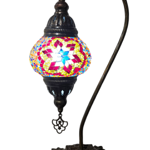 Mosaic Table Lamp with high base , vintage, medium globe, Multicolor star