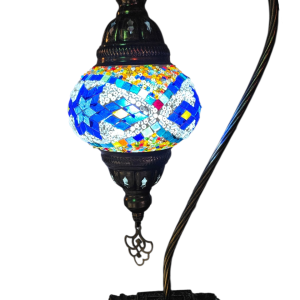 Mosaic Table Lamp with high base , vintage, medium globe, Blue Multi