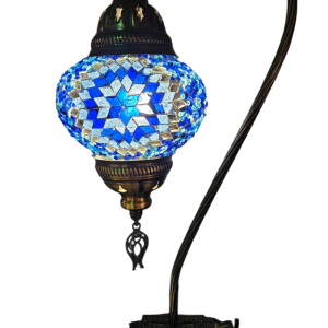 Mosaic Table Lamp with high base , vintage, medium globe, Blue