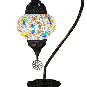 Mosaic Table Lamp with high base , vintage, medium globe, Multi Stars