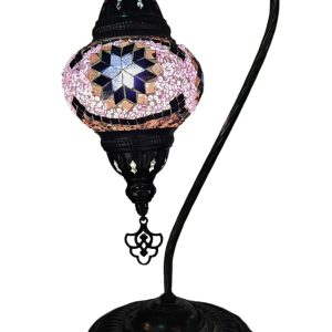 Mosaic Table Lamp with high base , vintage, medium globe, Purple-Pink