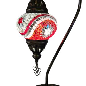 Mosaic Table Lamp with high base , vintage, medium globe, Red-White
