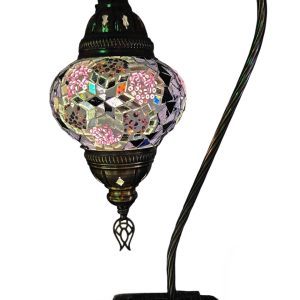 Mosaic Table Lamp with high base , vintage, medium globe, Purple