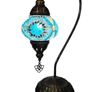 Mosaic Table Lamp with high base , vintage, medium globe, Turquoise