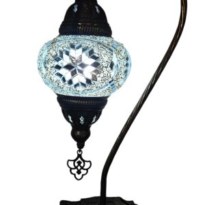 Mosaic Table Lamp with high base , vintage, medium globe, Polar White