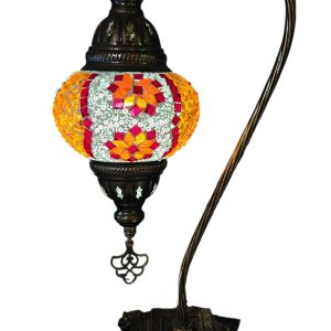 Mosaic Table Lamp with high base , vintage, medium globe, Orange