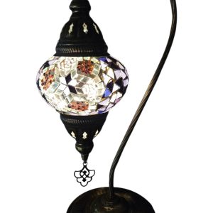 Mosaic Table Lamp with high base , vintage, medium globe, Brown