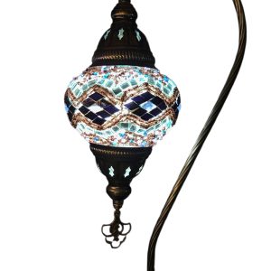 Mosaic Table Lamp with high base , vintage, medium globe, Brown Line