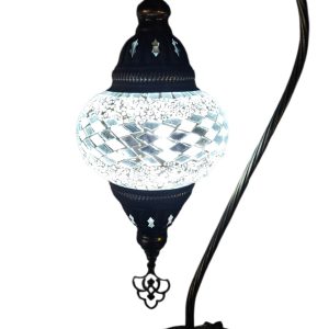 Mosaic Table Lamp with high base , vintage, medium globe, White Line