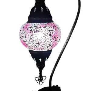 Crackle Table Lamp with high base , vintage, medium globe, Pink