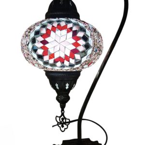 Mosaic Table Lamp with high base, vintage, large globe, Pink Star