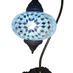 Mosaic Table Lamp with high base, vintage, large globe, White Star