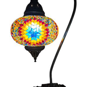 Mosaic Table Lamp with high base, vintage, large globe, Multicolor