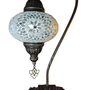 Mosaic Table Lamp with high base, vintage, large globe, White lotus