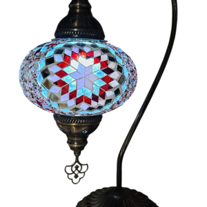 Mosaic Table Lamp with high base, vintage, large globe, Pink Beaded Star