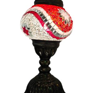 Mosaic Table Lamp with normal base, vintage, medium size globe, White-Red