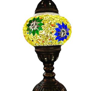 Mosaic Table Lamp with normal base, vintage, medium size globe, Multi Flowers