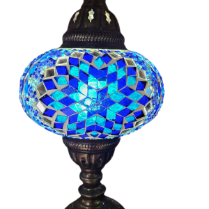 Mosaic Table Lamp with normal base, vintage, large size globe, Blue & White