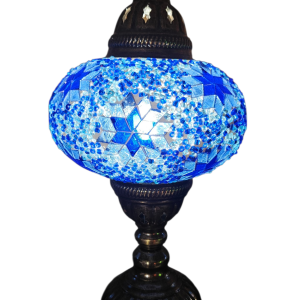Mosaic Table Lamp with normal base, vintage, large size globe, Blue Stars