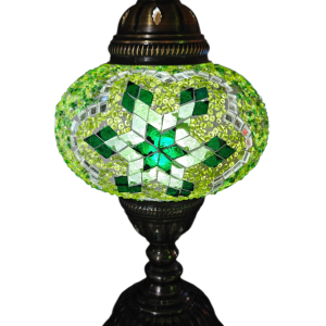 Mosaic Table Lamp with normal base, vintage, large size globe, Green Snowflake