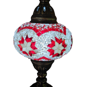 Mosaic Table Lamp with normal base, vintage, large size globe, Red & White